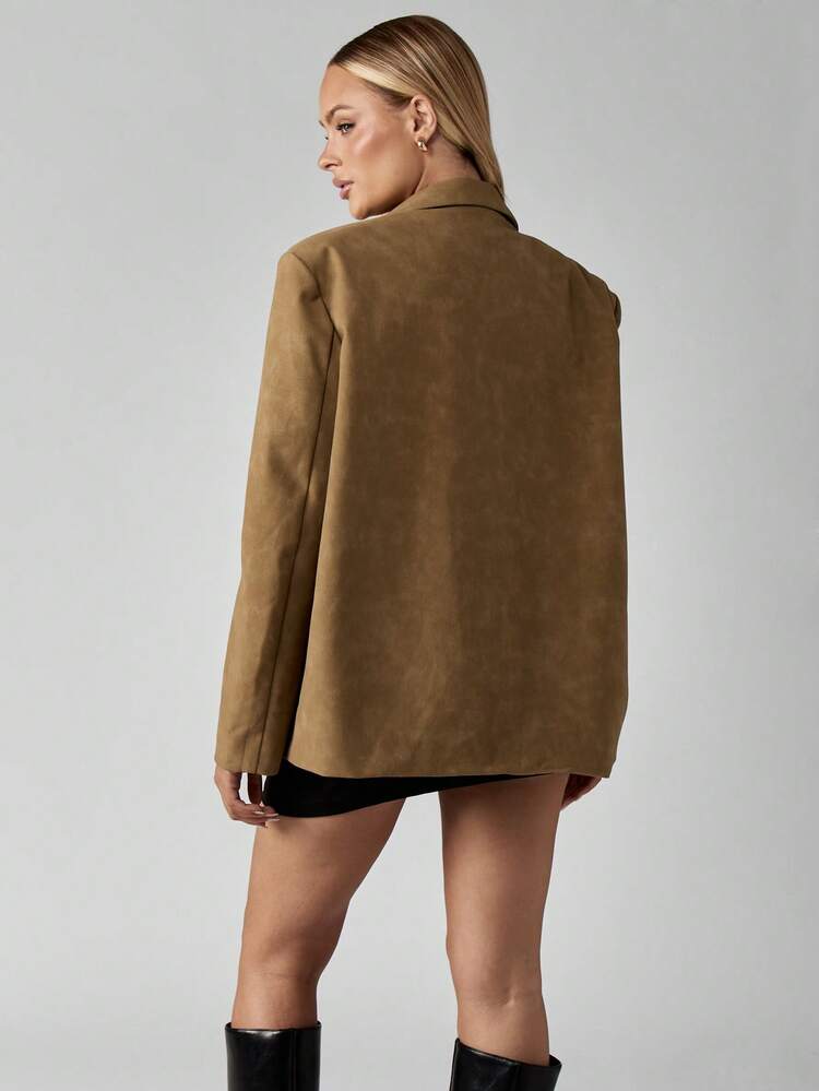 MISSGUIDED 女性用オーバーサイズスエードブレザー ビジネスカジュアル オフィス 仕事用ジャケット ダブルブレスト プロフェッショナル アウターウェア 秋冬 エレガントファッション フォーマルウェア