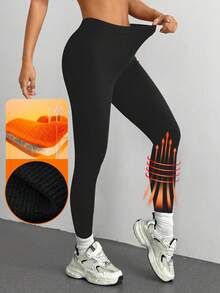 DAZY 紧身打底裤，可内穿或外穿，秋冬女士羊毛紧身裤 - 黑色 - 查看 1