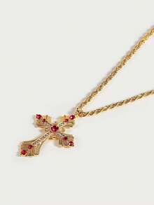 Glisma Dây chuyền chữ thập đỏ mạ vàng 18K, phong cách Y2K/Dành cho mẹ/phụ nữ/bé gái, Thích hợp cho mùa thu, mùa đông, lễ hội, kỳ nghỉ, du lịch, phong cách cổ điển, Halloween, tiệc tùng, hộp đêm, mua sắm, cổ điển, cao cấp, đá Zirconia, đá Rhinestone, hình chữ thập, trang sức phương Tây, phong cách cổ điển, trang phục, phong cách Gothic/Gothic, dây chuyền mặt dây chuyền, đá quý, mùa thu/mùa đông, dành cho mẹ/phụ nữ/bé gái/mẹ, cao cấp - Đỏ - Xem 4