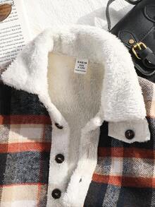 SHEIN 男童/女童休闲运动绅士学院风百搭格子羊羔绒衬里厚夹克，适合秋冬季 - 彩色 - 查看 6