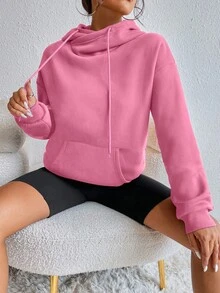 Flirla Sudadera con capucha de unicolor casual, adecuada para otoño/invierno