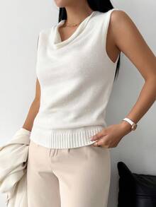 Celisse Women's Casual Sleeveless Drape Neck Knit Sweater Vest - White - View 5