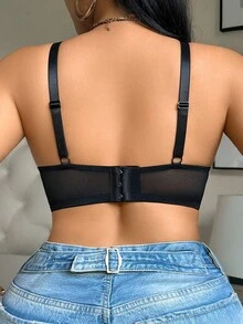 Áo ngực mỏng có gọng rỗng màu trơn cỡ lớn cho nữ, đồ lót thoải mái - màu đen - Xem 2