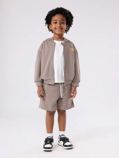 SUMWON Barnens tvådelade set med huvtröja och shorts, kombinerad träningsoverall, höstvinter, våroutfit, streetwear