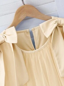 Vestido elegante de niña con volantes y decoración de perlas en malla - Amarillo - Ver 3