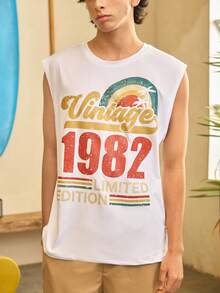 Open Phase STONE DISTRICT 男士夏季品牌英文数字印花背心 - 白色 - 查看 4