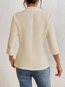 RosyDaze Blazer de unicolor casual, adecuado para el trabajo y el transporte, primavera/verano - Camel - Ver 2