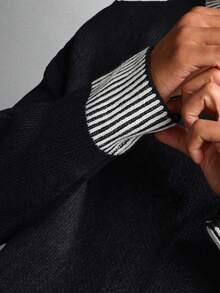 Áo len dệt kim dáng ngắn SUMWON với viền gân tương phản, ấm áp, tay dài, thích hợp mặc mùa thu đông, phong cách đường phố, thời trang, trơn. - màu đen - Xem 5