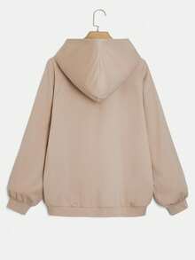 SHEIN EZwear Conjunto de 2 piezas de sudadera con capucha y pantalón de chándal con estampado de letras para tallas grandes - Caqui - Ver 8