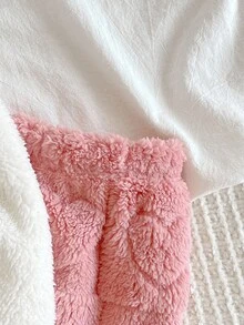 2 件套女婴粉色格子和心形提花羊毛睡衣套装，保暖长袖上衣和裤子，适合秋冬季日常穿着 - 粉色 - 查看 5