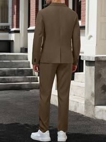 Manfinity Mode Herrkostym i brunt polyesterset med slagringning, långärmad, normal längd, formell affärsklädsel med fickor, herrkostym, brun kostym, herrkostym, brun, beige kostym, herrkostym, för ceremoni, formell - Brun - Visa 2