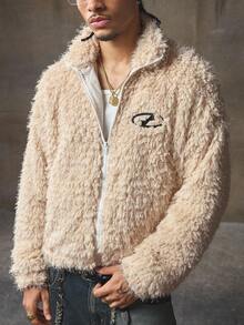 AXEPEAK Áo khoác nam dệt thời trang, tay dài, thường ngày, dành cho mùa thu, đông - Màu be - Xem 1