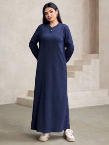 Women's Casual Loose Crew Neck Long Sweatshirt In Navy, Autumn/Winter - Blue - View 4
