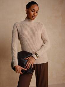 Lyxana New Fashionable Mixed Color Chic Versatile Handmade Knitted Fuzzy Sweater Top - Khaki - View 5