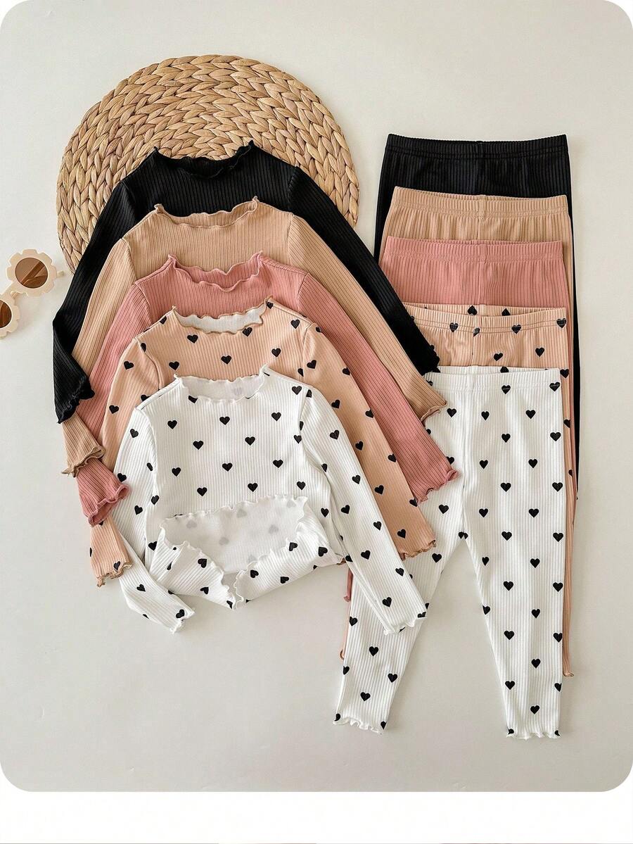 SHEIN 10pcs Babygirl Polka Dot Print Long Sleeve T-Shirt Set, Cute & Versatile, Autumn/Winter Fall