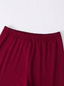 3pcs Teen Girls Black Leggings Set (Spring/Autumn), Versatile Snug Fit Bottoms For Layering Or Pairing With Skirts Fall Winter - Burgundy - View 3