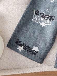 女宝宝秋冬新款独特时尚斜肩黑色打底长袖卫衣和裤子套装 - 灰色 - 查看 3