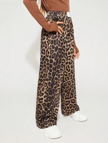 Radiana Tween Girls Casual Comfortable Mid-Waist Leopard Print Letter Graphic Knitted Label Detail Pants - Black - View 5