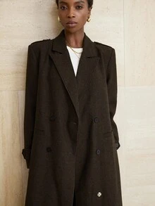 Aveloria Modichic 女式人字纹长款大衣，宽松版型，双排扣设计，配腰带