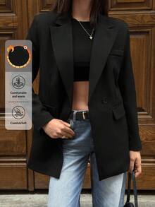 EURMUSE Solid Color Casual & Commuting Versatile Blazer Jacket - Black - View 1