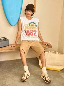 Open Phase STONE DISTRICT 男士夏季品牌英文数字印花背心 - 白色 - 查看 6