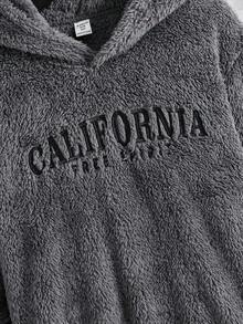 SHEIN Moletom de lã para meninos pré-adolescentes com letra bordada, modelagem folgada, ideal para escola, esportes, passeios e festas no outono/inverno. - Cinza - Ver 6