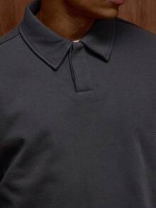 Musero 男士宽松翻领长袖隐形门襟纽扣卫衣 秋冬/春夏服装 - 深灰色 - 查看 6