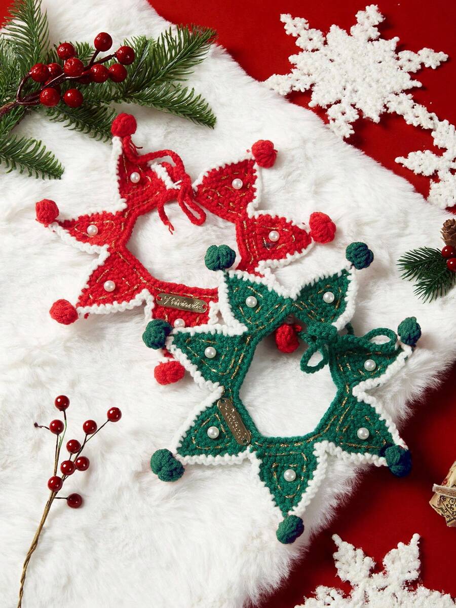 PETSIN 1 pièce Bavoir pour animal de compagnie, décoration de Noël universelle pour chats et chiens, serviette à bavouiller en tricot pour l'automne et l'hiver - Multicolore - Voir 1
