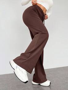 SHEIN EZwear 女士休闲保暖棕色长裤，秋季款 - 咖啡棕 - 查看 3