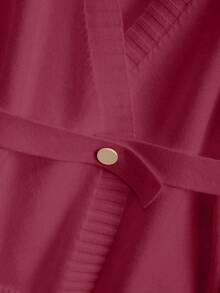 GlowEve CURVE Plus Size Women Elegant French Style Knit Cardigan With Belt Design - Burgundy - View 8