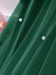 Elegant Fashion Ruffle Trim Pearl Decor Mesh Girls Dress - Dark Green - View 6
