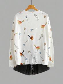 EMERY ROSE Plus Size Women Plant Pattern Drop Shoulder Long Sleeve Casual Knit Cardigan, Autumn