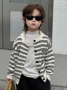 DAZY Toddler Boys' Loose Striped Knit Cardigan Long Sleeve, Autumn - Black and White - View 2