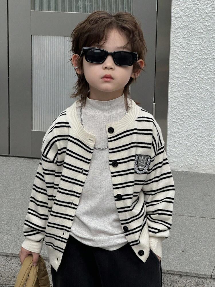 Toddler Boys' Loose Striped Knit Cardigan Long Sleeve, Autumn
