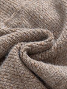 ROMWE Kawaii 一件合身露肩灯笼袖褶皱针织连衣裙 - 駝色 - 查看 3