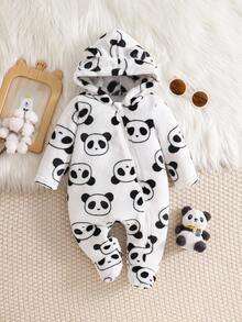 Cozy Pixies Neonato Maschio Tutina con Cappuccio a Orecchie di Orso cartoni animati e Pantaloni Spessi in Pile