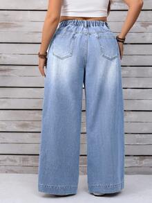 EMERY ROSE Jeans de pierna ancha lavados con ajuste relajado para tallas grandes - Lavado ligero - Ver 3