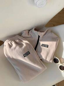 SHEIN Setelan 2 Potong Hangat Kasual untuk Anak Laki-Laki, Cocok untuk Musim Gugur/Musim Dingin - Khaki - View 8