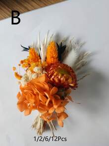 SHEIN 1/2/6/12 件迷你干花花束、装饰、伴娘求婚花童礼盒、波西米亚风婚礼餐桌中心装饰、小干蒲苇花瓶装饰、小干花生日蛋糕装饰礼物毕业、秋季装饰、秋季