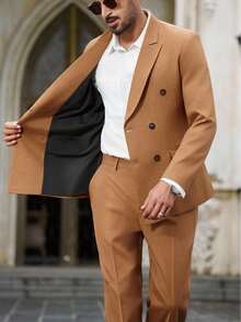 Manfinity Bizformal Completo da uomo composto da giacca doppiopetto a maniche lunghe con collo a revers e pantaloni, in tinta unita, per l'ufficio