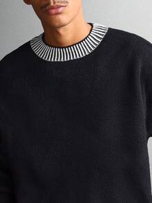 Áo len dệt kim dáng ngắn SUMWON với viền gân tương phản, ấm áp, tay dài, thích hợp mặc mùa thu đông, phong cách đường phố, thời trang, trơn. - màu đen - Xem 3