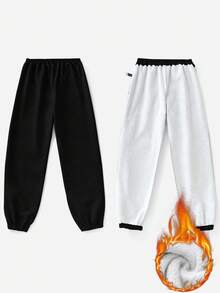 SHEIN Tall CURVE Plus Size Fleece Tights Women's Thermal Lined Gray Sweatpants, Thick Thermal & Warm For Deep Winter - Black - View 5