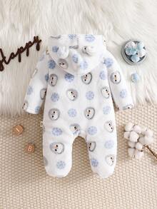 Cozy Pixies 新生男宝宝卡通熊耳连帽长袖抓绒连体衣秋冬款 - 彩色 - 查看 2