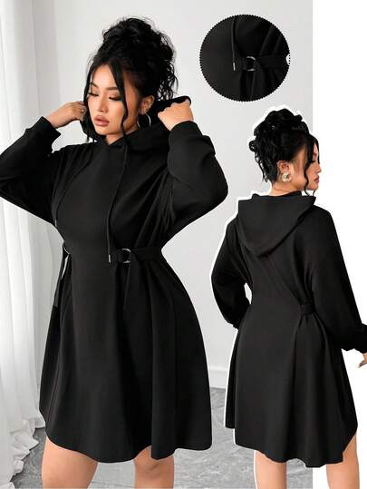 Elenzga 大码女式休闲连帽收腰舒适修身连衣裙，适合通勤