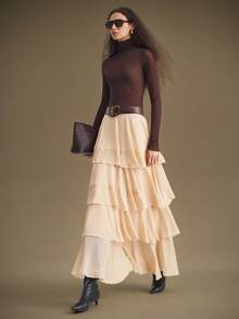 Ontre 女士半身裙波西米亚风度假装夏季ins明星同款度假风异域风情乡村演唱会西式服装高档面料舒适透气飘逸长裙 - 杏色 - 查看 1