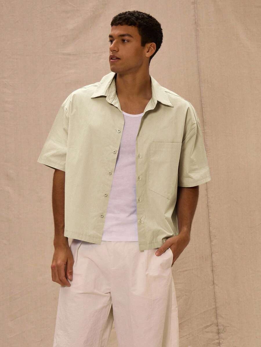 Musero Chemise à manches courtes boutonnée avec poche oversize et coupe ample