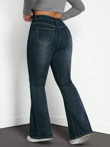 SHEIN EZwear Quần jeans ống loe cạp cao, dáng ôm, giặt thường ngày cỡ lớn - Màu xanh lam - Xem 2