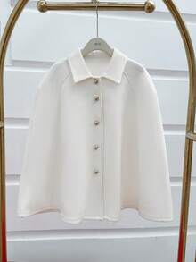 SHEIN Unity Women's Vintage White Woolen Cloak Coat, Autumn/Winter - Apricot - View 5