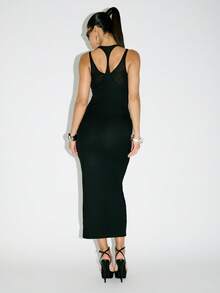 Sleek Maxi Dress Bodycon Cut Out Back Design High Neck Tank Long Gown Evening Party Club Night Out Fitted Dress - Black - View 2