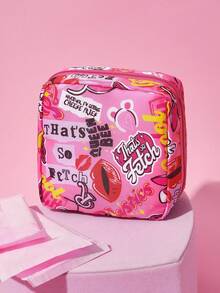 Mean Girls | SHEIN 1 件/套卡通图案印花涤纶储物袋，可用作女性卫生用品、数码设备、小物品储物袋，“太棒了，星期三我们穿粉色”